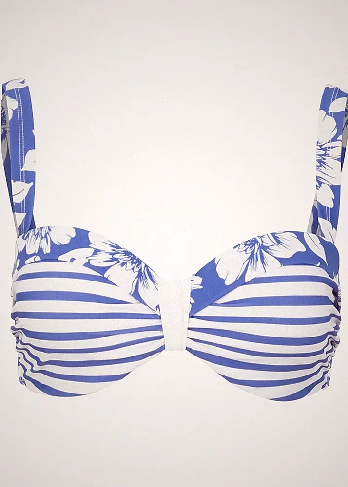 Bügel Bikini Oberteil Gr. (75) C Edelsteinblau Weiß Damen Bademode Bade-BH Neu*