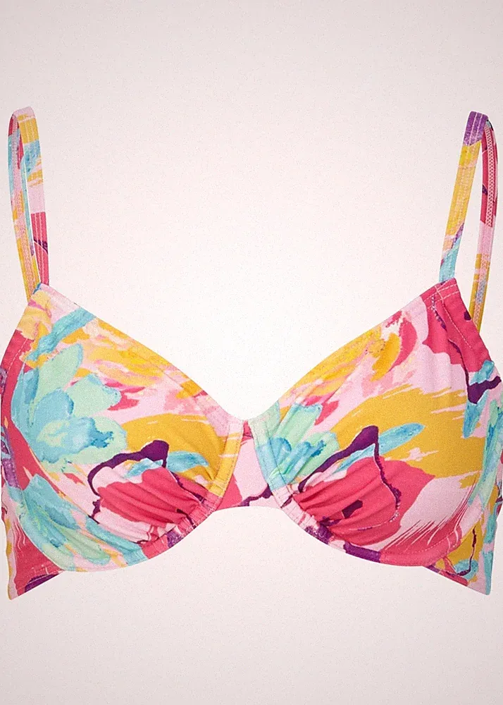 Bügel Bikini Oberteil Gr. (75) D Orange Lila Blau Geblümt Bademode Bade-BH Neu