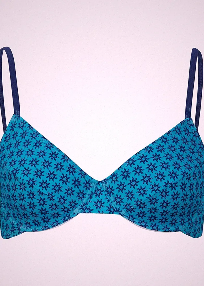 Bügel Bikini Oberteil Gr. (80) B Tiefaqua Blau Floral Damen Schwimm-Bade-BH Neu