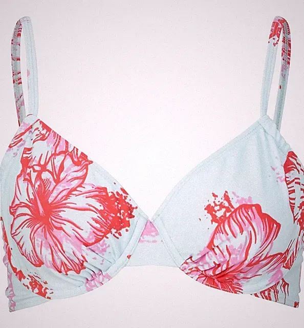 Bügel Bikini Oberteil Gr. 80 Cup B Hellmint Pink Floral Schwimm-Bade-BH Neu