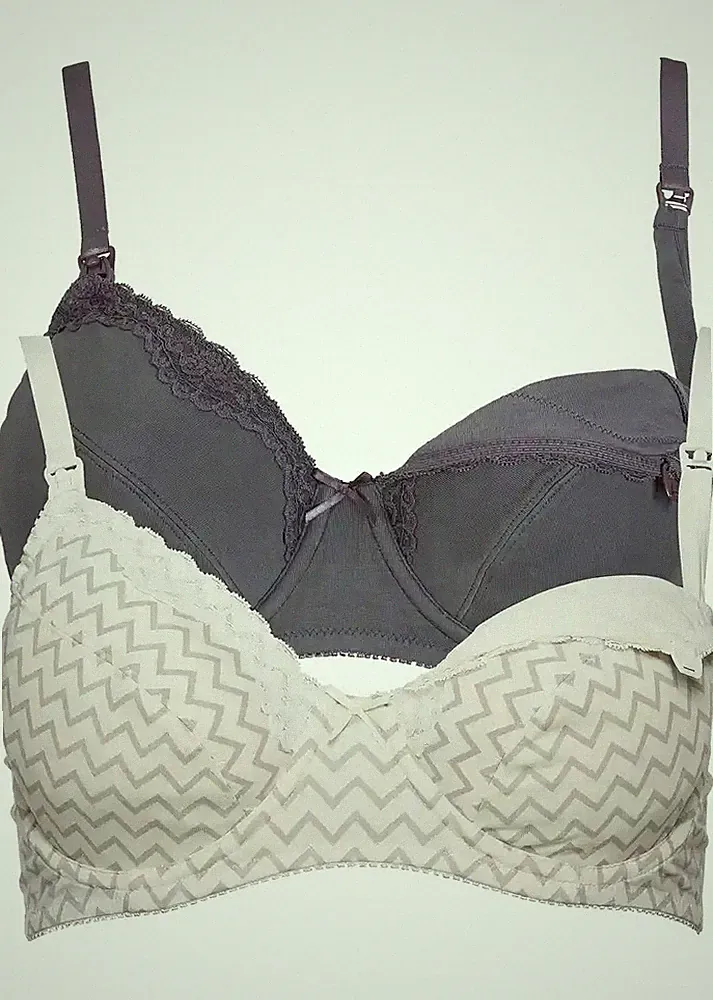 Bügel-Still BH mit Bio-Baumwolle Gr. (85) C Ecru/Grau + Anthrazit Damen Bra Neu