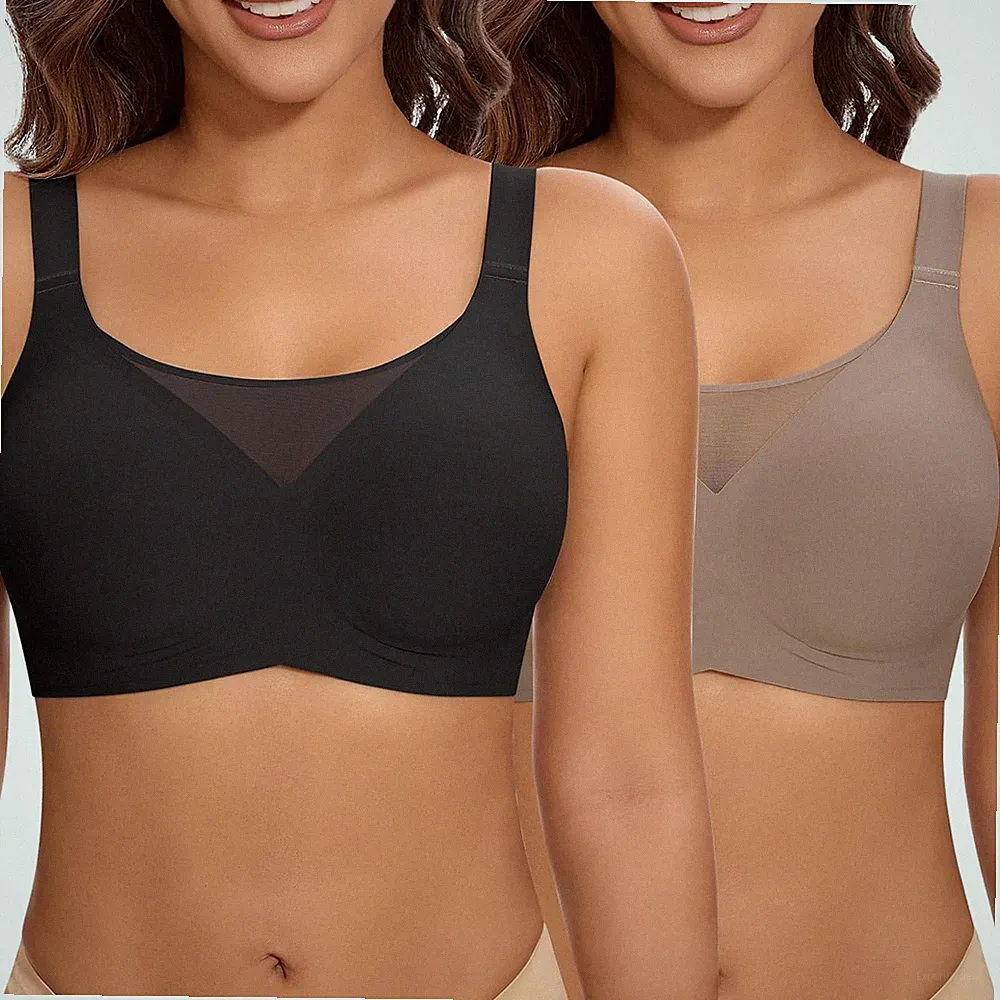 Bügelloser BH Damen Nahtlos Gepolstert Schwarz Große Brüste 2er Set T-Shirt Bra
