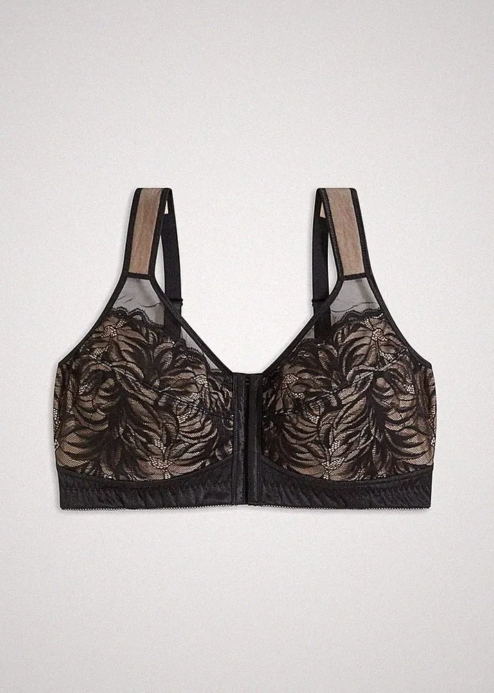 Bügelloser BH mit Frontverschluss Gr. 80 (D) Schwarz Kreidebeige Damen-Bra Neu