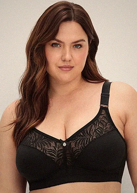 Bügelloser BH schwarz 105F Damen sheego Spitze wattierten Cups UVP:39,99€ 2.6304
