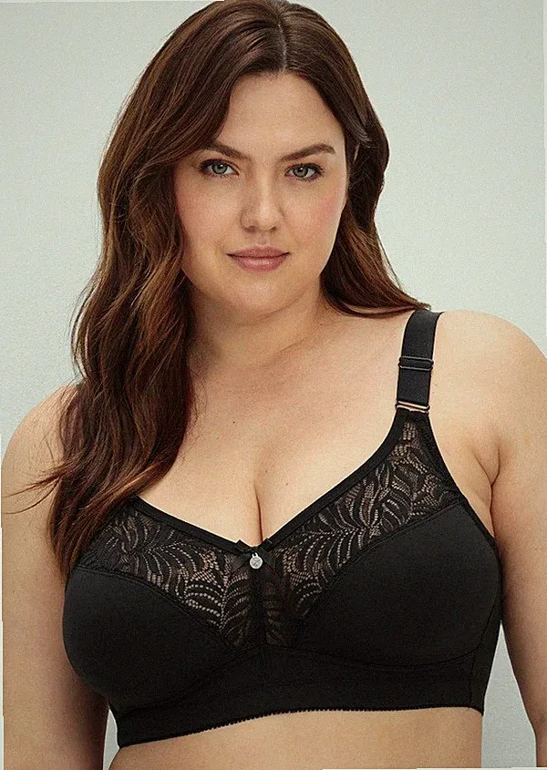 Bügelloser BH schwarz 90G Damen sheego Spitze wattierten Cups 2.6302