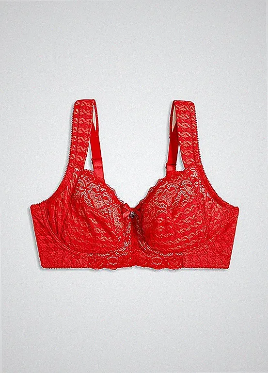 Bügelloser Entlastung-BH Gr. 85 Cup D Rot Unterwäsche mit Spitze Neu