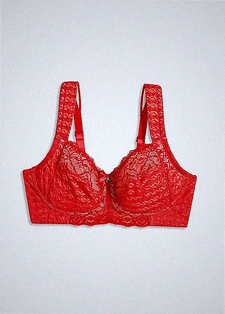 Bügelloser Entlastung-BH mit Spitze Gr. 110 Cup F Rot Damen-Bra Oberteil Neu*