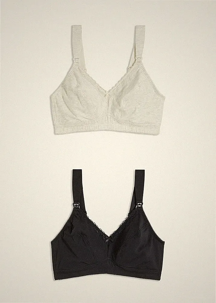 Bügelloser Still-BH mit Spitze und Bio-Baumwolle Gr. 100 Cup E Schwarz Grau Neu