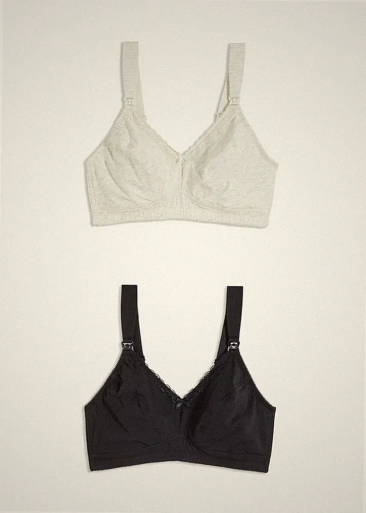 Bügelloser Still-BH mit Spitze und Bio-Baumwolle Gr. 105 Cup E Schwarz Grau Neu