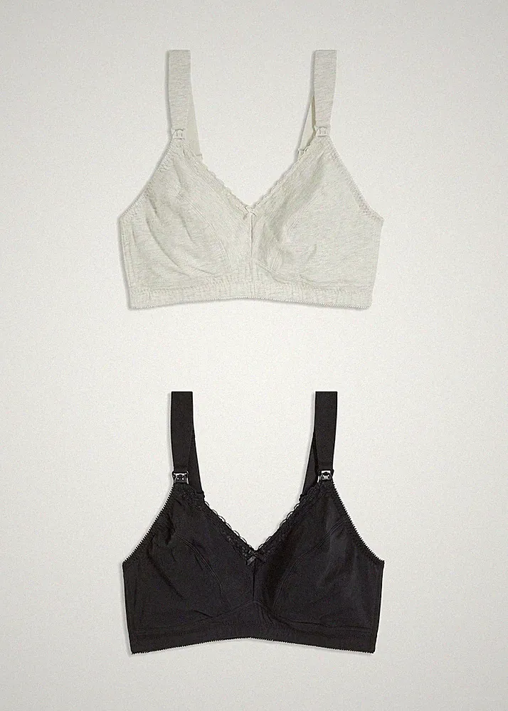 Bügelloser Still-BH mit Spitze und Bio-Baumwolle Gr. 105 Cup H Schwarz Grau Neu