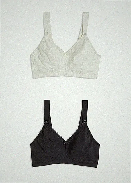 Bügelloser Still-BH mit Spitze und Bio-Baumwolle Gr. 80 Cup H Schwarz Grau Neu