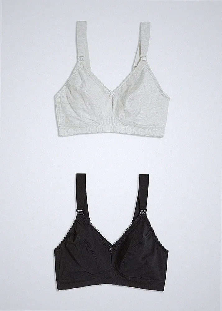 Bügelloser Still-BH mit Spitze und Bio-Baumwolle Gr. 95 Cup G Schwarz Grau Neu