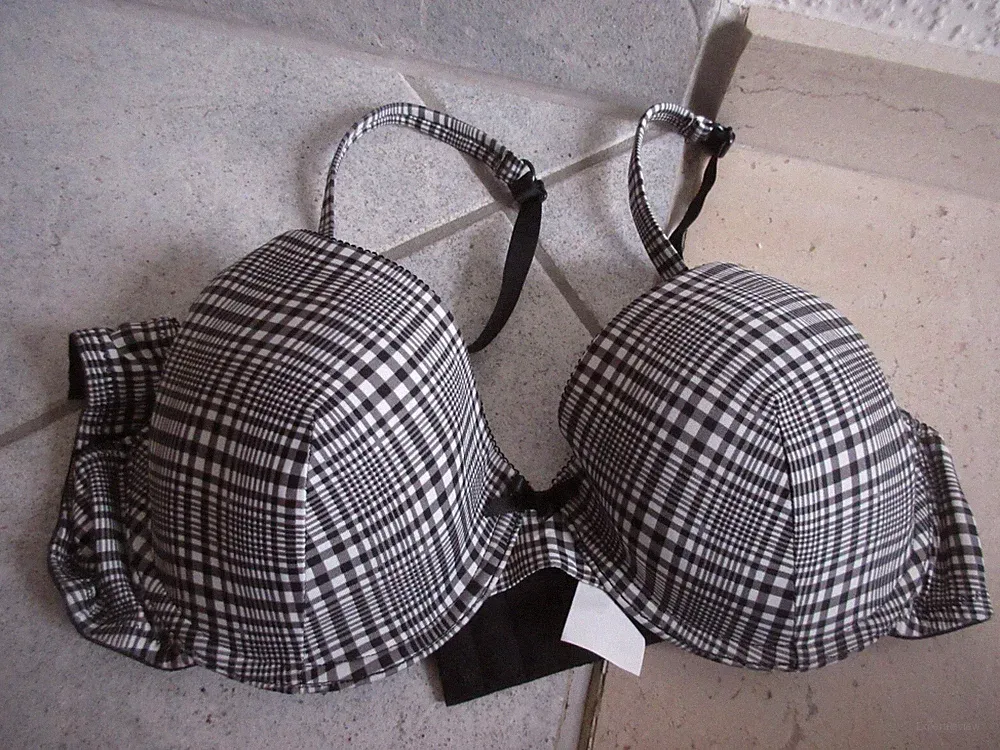 Büstenhalter BH 75 B schwarz/weiß kariert NEU Push-up