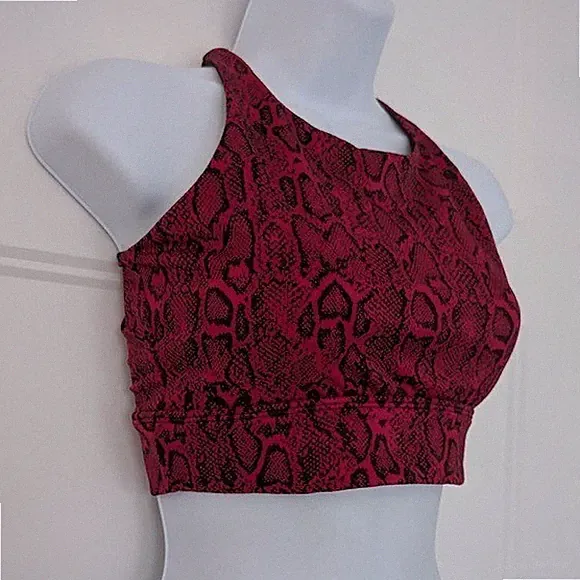 Buff bunny Snake Print Sports Bra Small Pink Strappy Back High Neck Gym Top