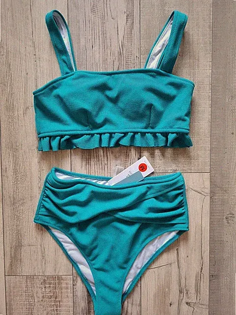 Bustier Bikini M 38 cups pad Push-up grün türkis high-waist sexy BH 75 b c retro