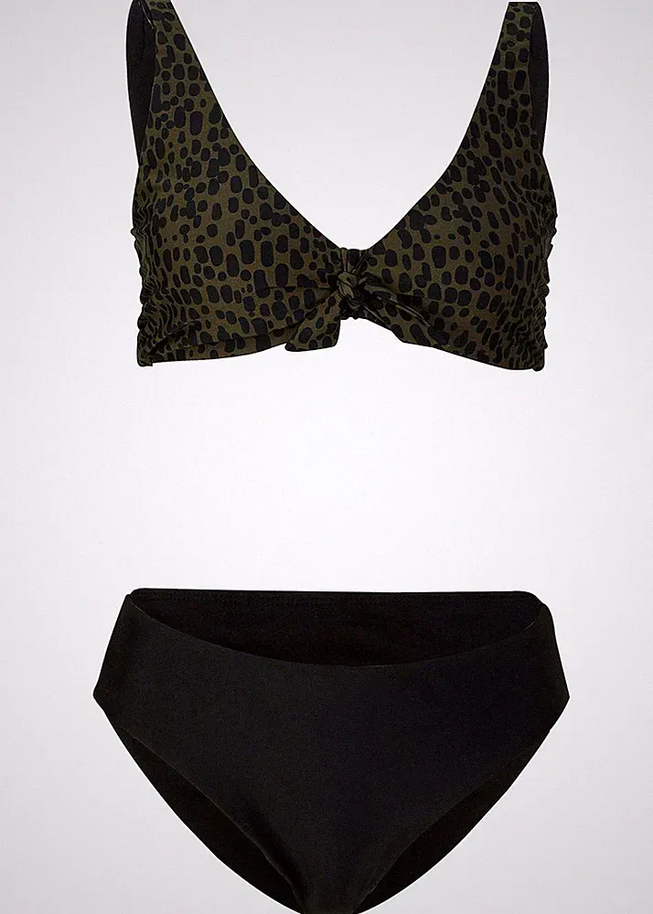 Bustier Bikini Oberteil Gr. 40 Khaki Schwarz Bikinioberteil Schwimm-Bade-BH Neu*