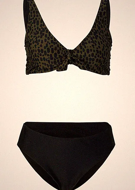 Bustier Bikini Oberteil Gr. 40 Khaki Schwarz Damen-Bademode Schwimm-Bade-BH Neu