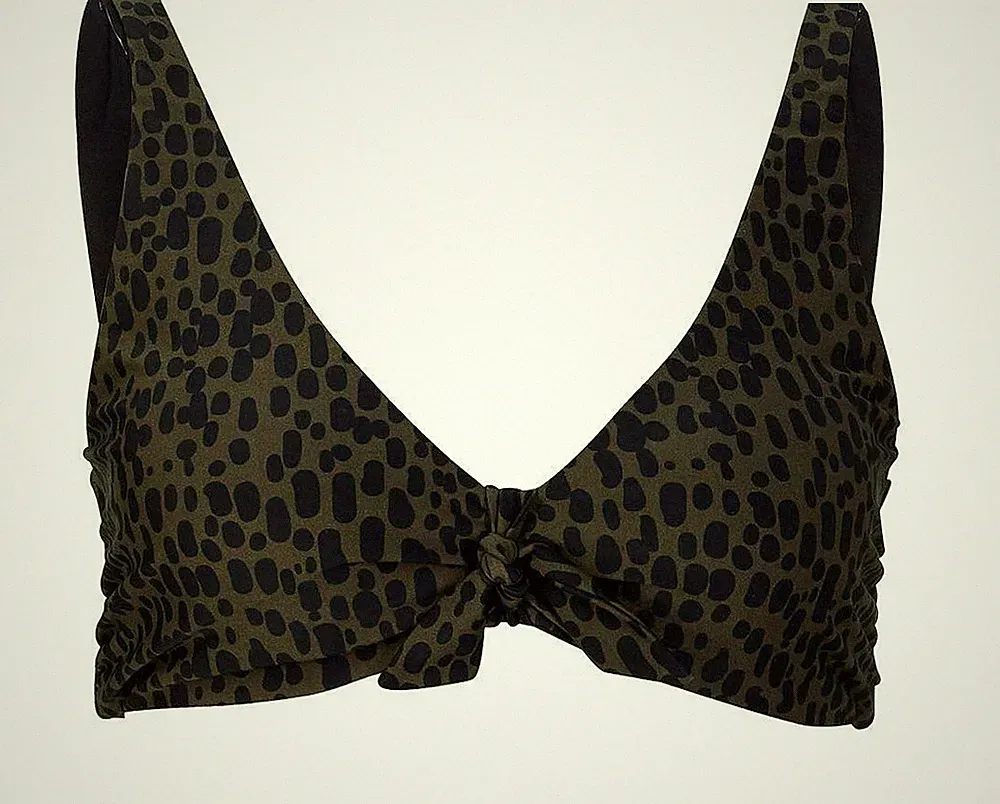 Bustier Bikini Oberteil Gr. 42 Khaki Schwarz Gepunktet Damen-Bade-BH Neu TF*