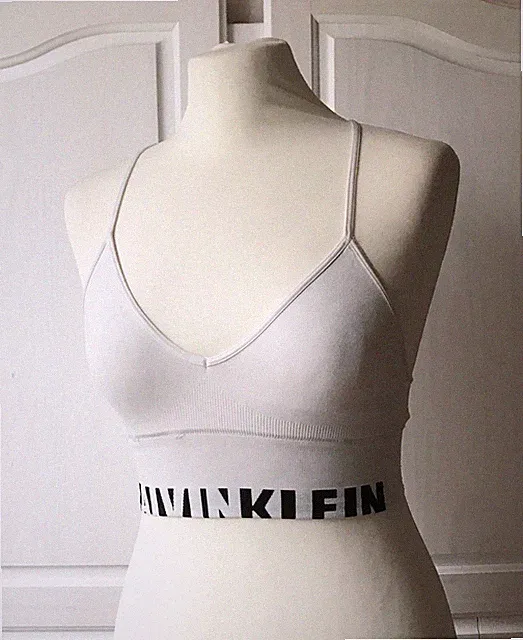 Calvin Klein Schwarz Sport-BH Crop Top Bustier Bralette Gym Jogging XS Weiß