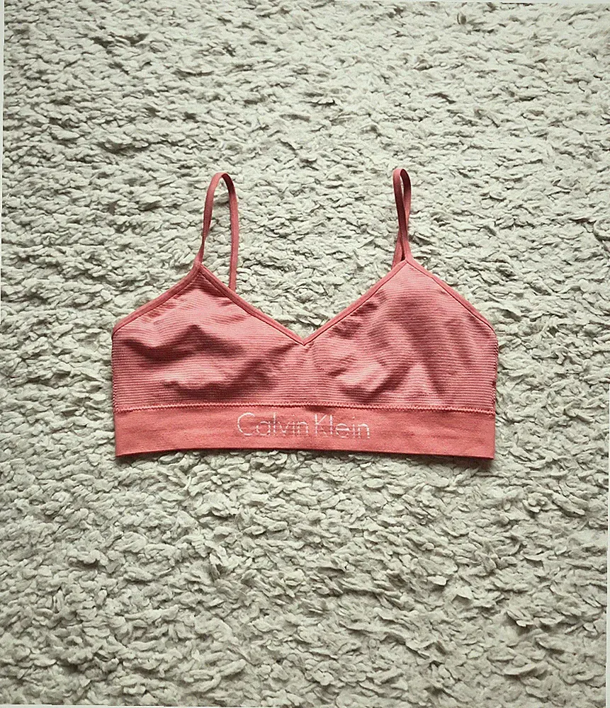 Calvin Klein Streifen Sport-BH Crop Top Bustier Bralette Gym Jogging M Rosa Weiß