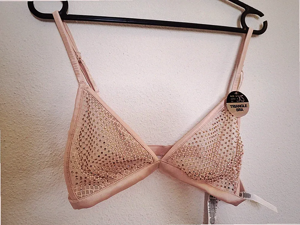 Censored Triangel BH XS 34 Rosa Strass Transparent Neu Damen