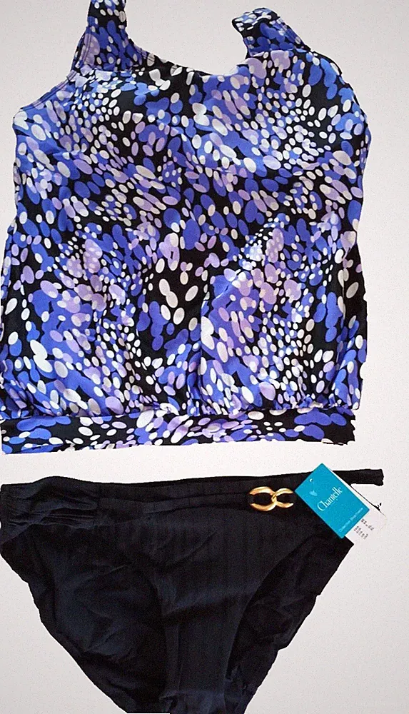 Chantelle/Markenlos UK XL Mehrfarbig Oval Verschmelzung Punkte Gepolstert Tankini Set