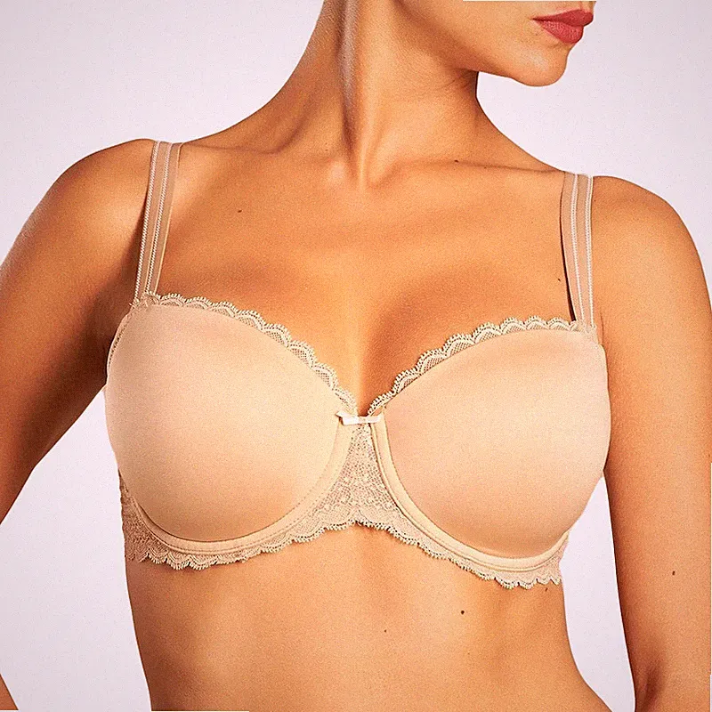 Chantelle Merci Außenträger-BH Memory-Schale T-Shirt-BH mit Bügel Beige Neu