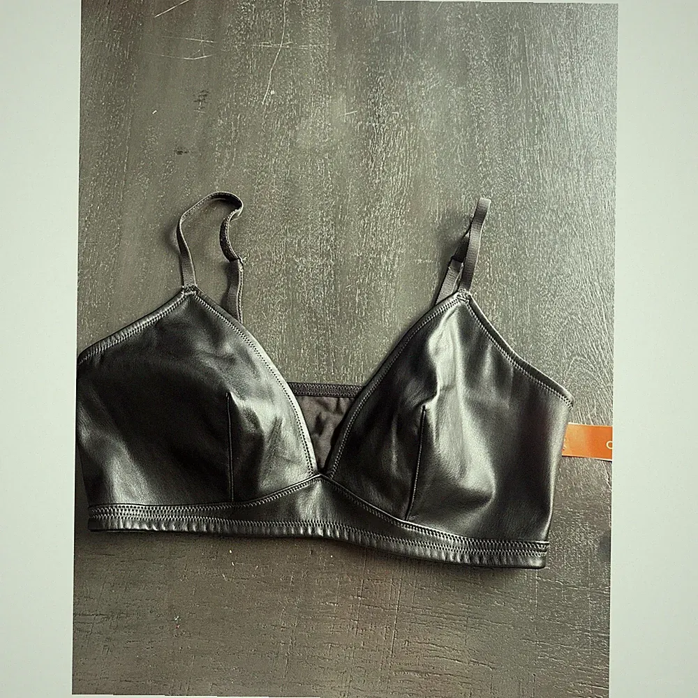 Colsie Black Faux Leather Triangle Bralette Adjustable Straps Large NWT