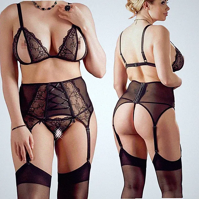 Cottelli Collection BH-Set Straps String schwarz Damen Dessous XL 2XL 3XL 4XL