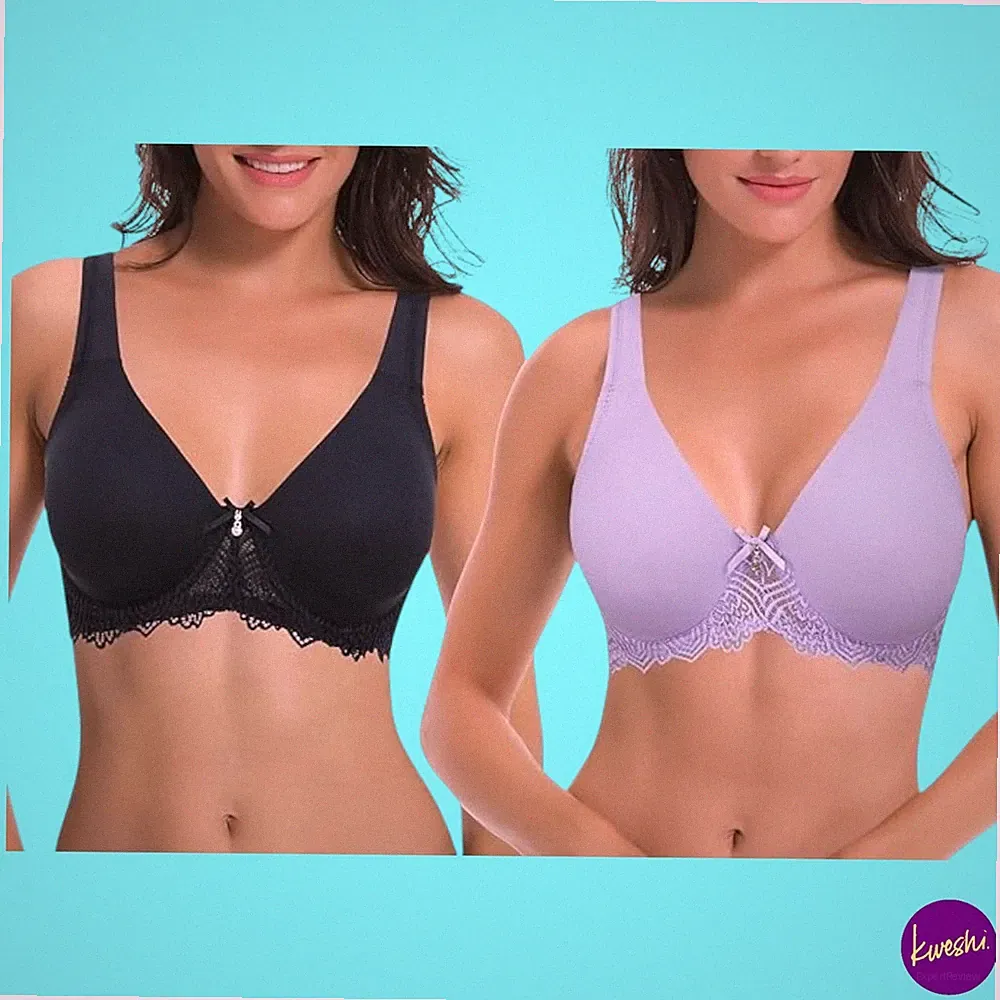 CURVE MUSE Damen BH mit Bügel und Spitze in Übergröße, 2er-Pack, schwarz & mauve, UK 38C