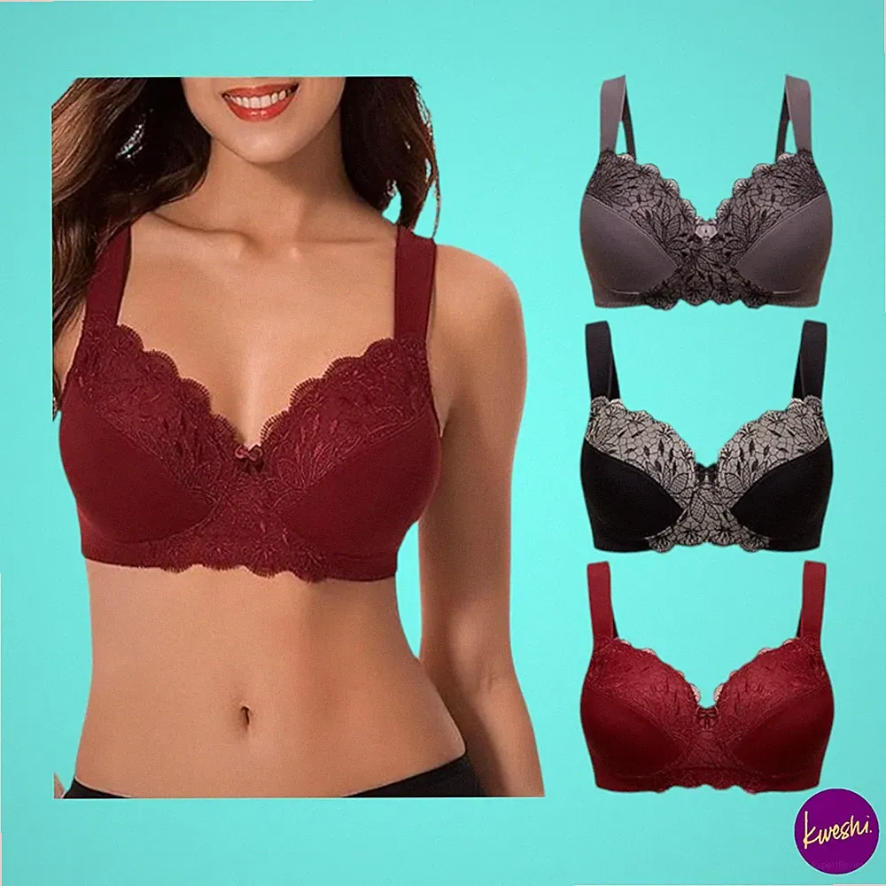CURVE MUSE Damen Minimizer BHs in Übergröße, 3er Pack ungefüttert kabellos, rot, UK 38D