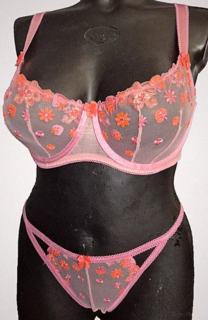 Curvy Kate Strawberry-Crush Mesh Bügel-BH SET Gr.85I UK 38G + L Slip Pink Neon