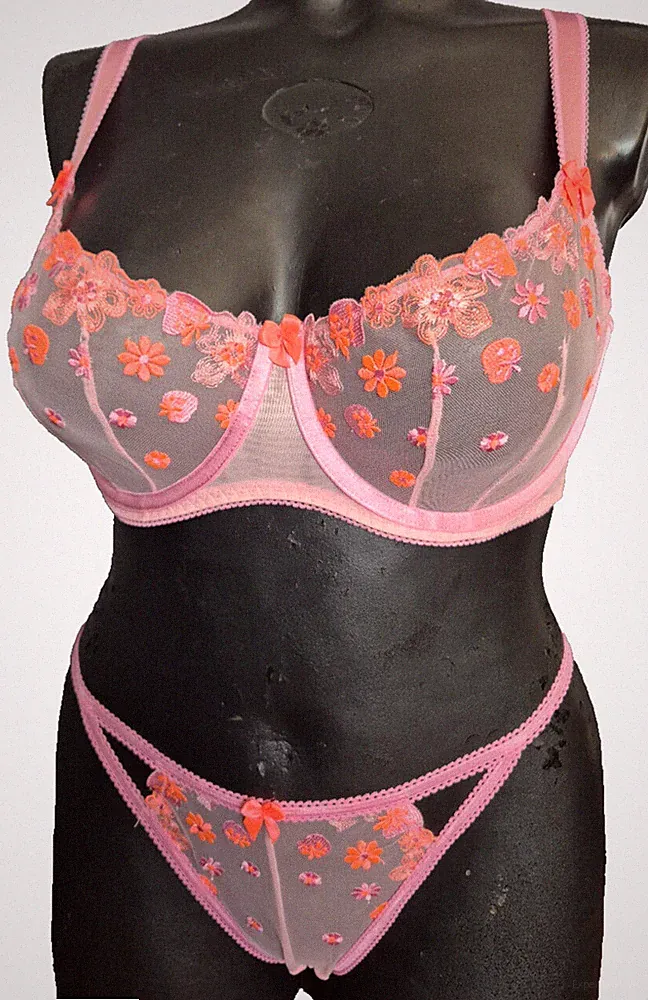 Curvy Kate Strawberry-Crush Mesh Bügel-BH SET Gr.90I UK 40G + L Slip Pink Neon