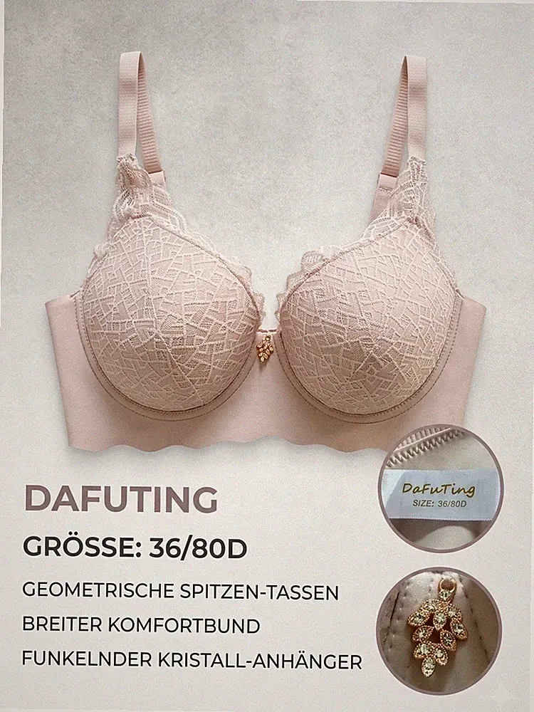 DaFuTing Bügel BH Gr 80D 36 Schalen-BH mit Spitze Strass Nude Rosé Dessous Damen