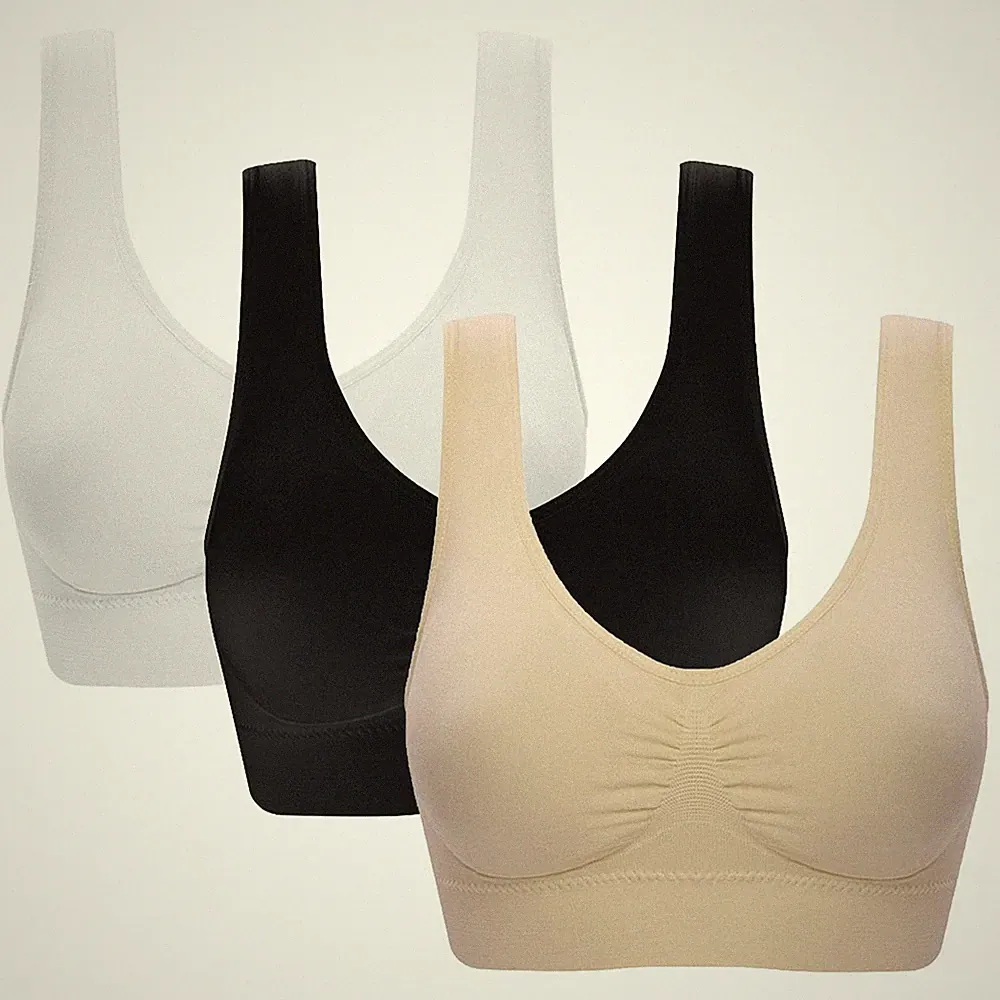 Damen 3er Pack Nahtlos Bügelloser Bequem Klassische BHS Schlaf Yoga Sport BHS...