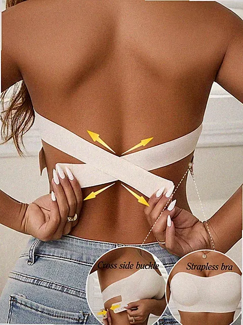Damen Bandeau BH mit seitlichem Schnallen Design und nahtlosem Kreuz Billig24