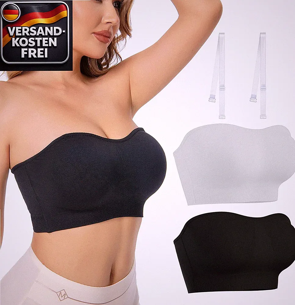 Damen Bandeau BH Set Trägerloses Push-up Bustier Schulterfrei mit Silikon anti-R