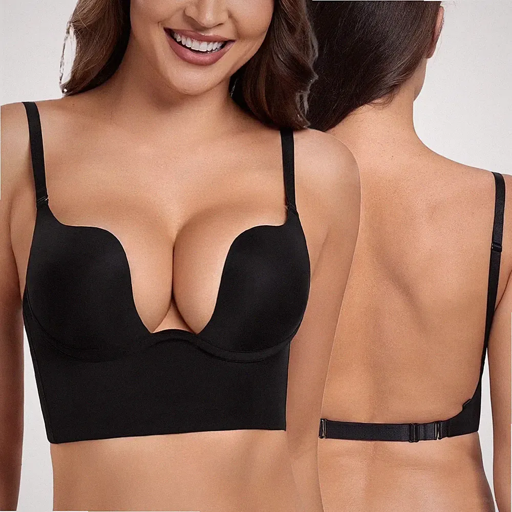 Damen-BH mit tiefem Ausschnitt, Push-up-Effekt, nahtlos, rückenfrei, formend