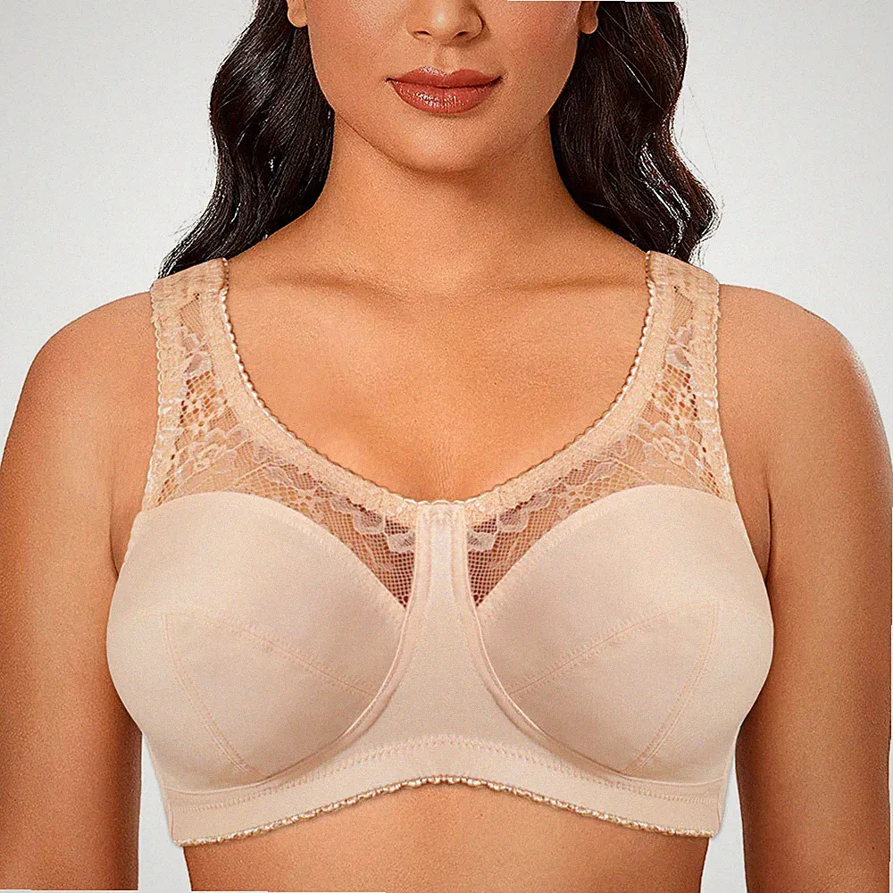 Damen BH ohne Bügel Große Größen Minimizer BH mit Spitze 70 - 120 C D DD F G H I