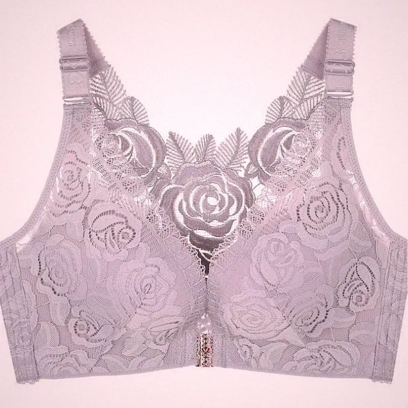 Damen BH ohne Bügel große größen vorderverschluss Push Up Rose Spitze BH Bustier