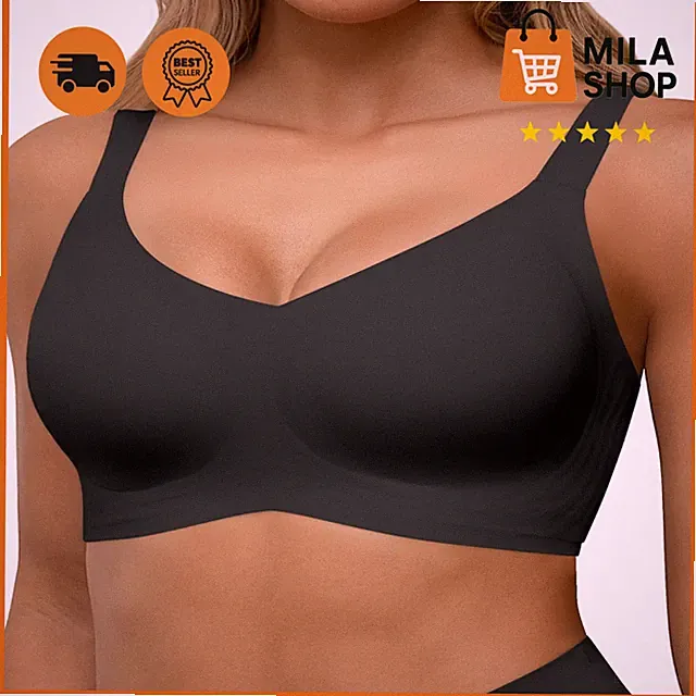 Damen BH ohne Buegel Push Up Bralette breite Traeger nahtlos bequem Soft