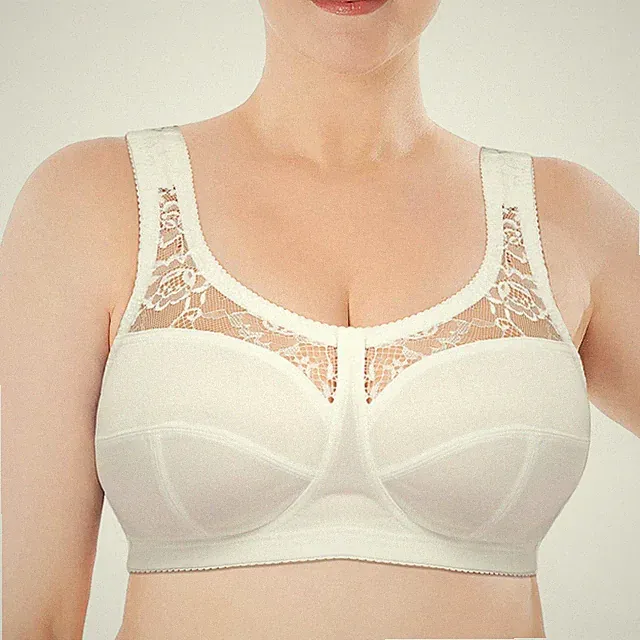 Damen BH ohne Bügel Soft Vollschalen Bra Modern Entlastungs Spitze Ungepolstert