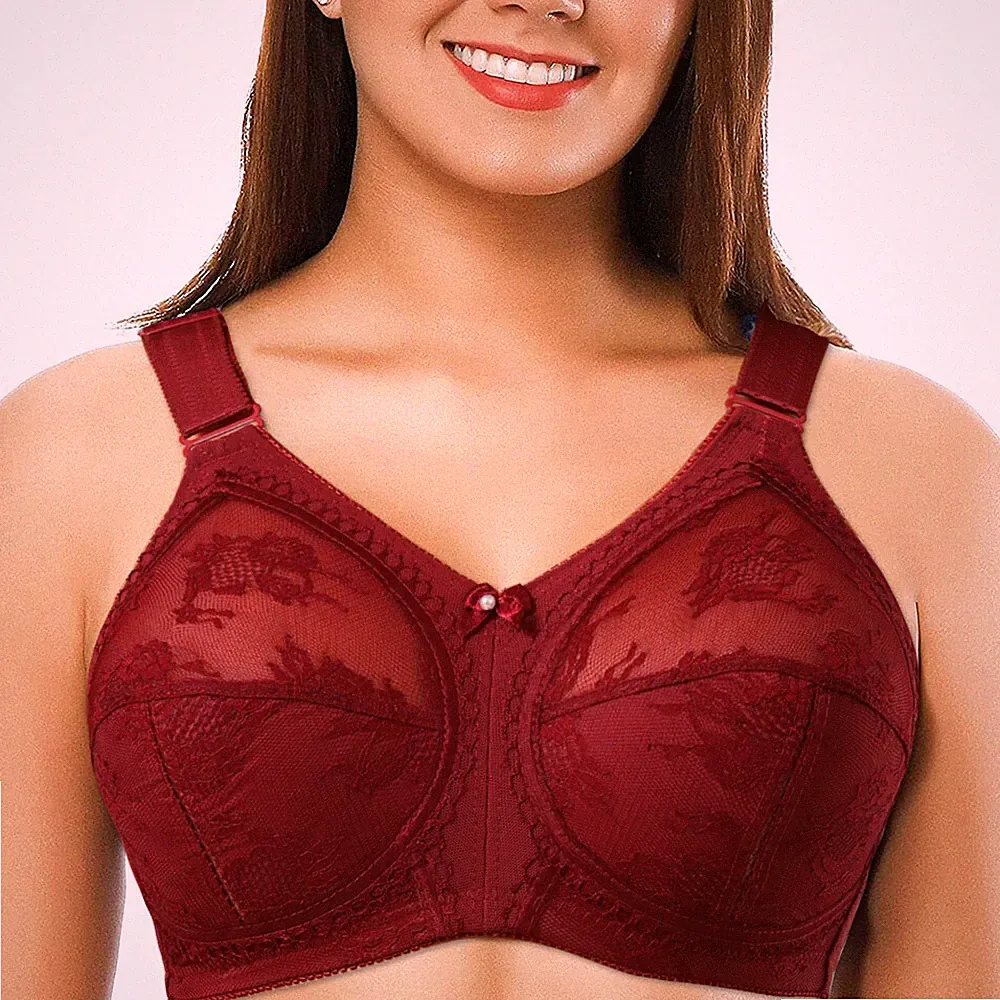 Damen BH Ohne Bügel Spitze Große Größen Sexy Ungefütterter Vollschalen Minimizer