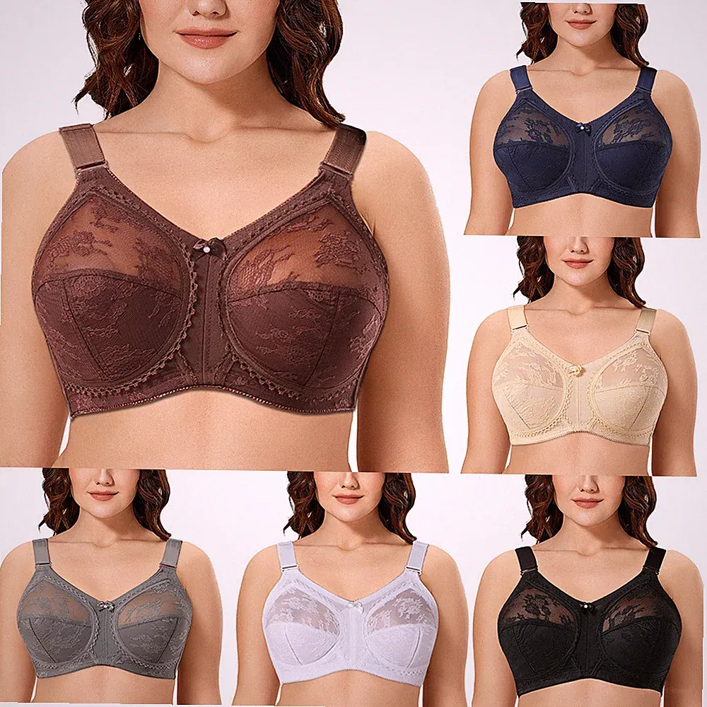 Damen BH ohne Bügel Vollfigurstütze Übergröße Spitze UK 36-50 C D DD E F G GG