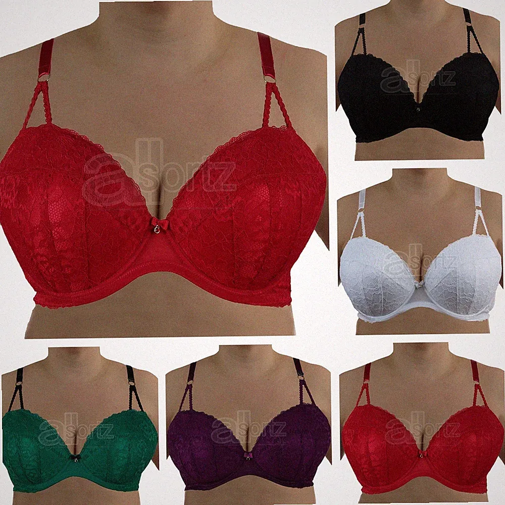 Damen BH Plunge Push Up Gepolstert Spitze Top UK Dessous Designer Sexy Übergröße