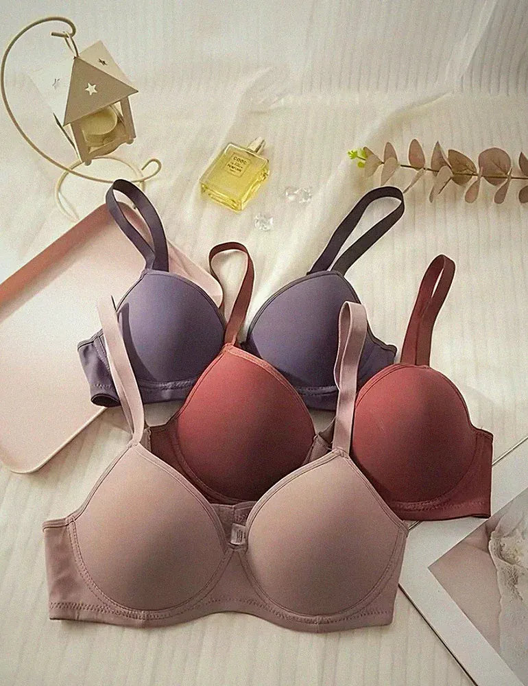 Damen BH Push-Up 3er Set gepolstert unifarben verstellbar Haken Einheitsgr