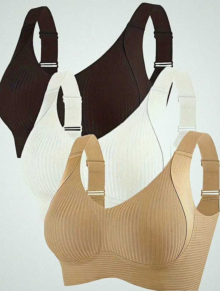Damen BH Push-Up bügellos nahtlos gerippt breite Träger Haken SWB Einheitsgr