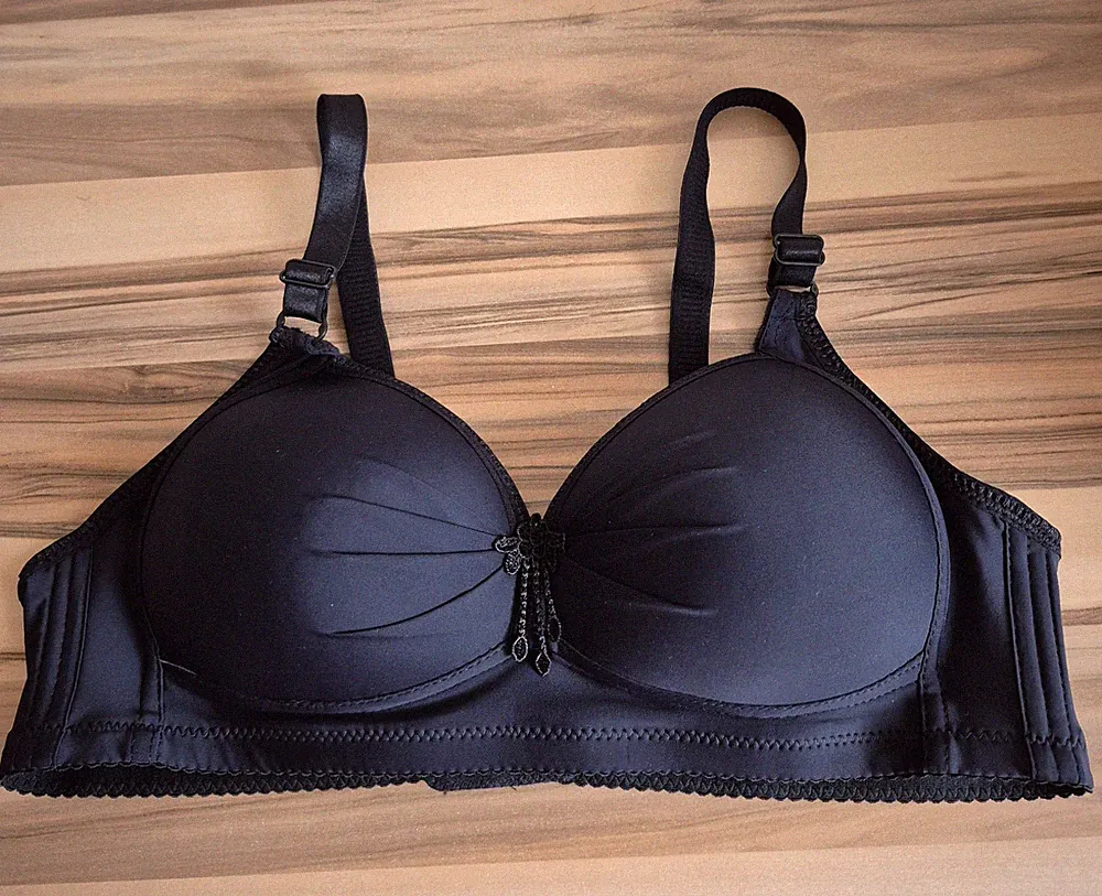 Damen BH Push-up ohne Bügel Schleife Große Größen XXL Schwarz Neu