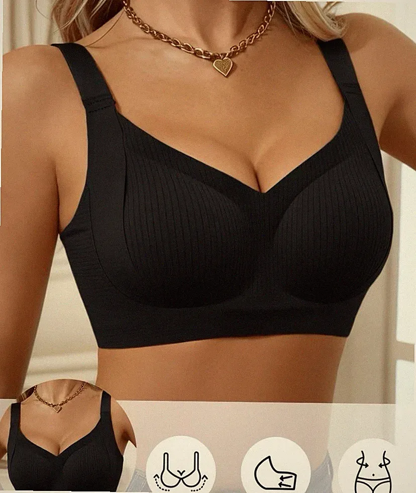 Damen BH Push-Up Schwarz bügellos nahtlos breit verstellbar Haken S m L XL XXL