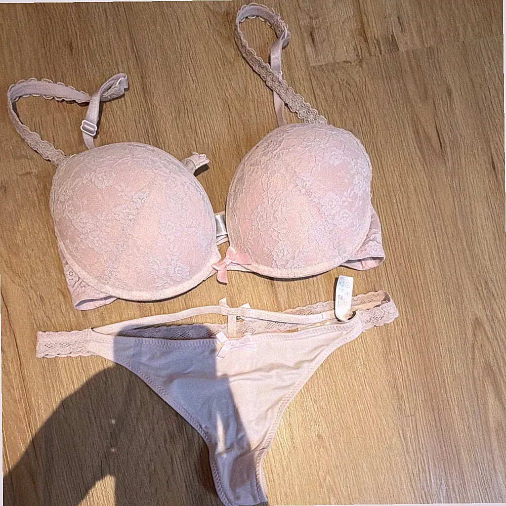 Damen BH-Set Push-Up 75C C-Cup Rosa unifarben Spitze & Schleife 2-teilig